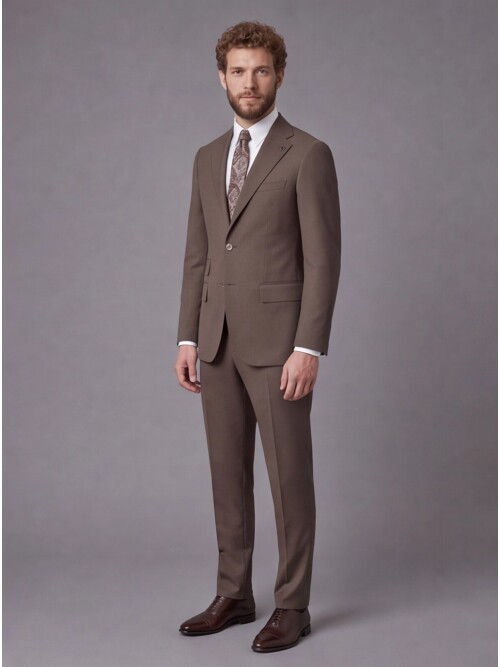 Brown Slim-Fit 2-Button Suit with Notch Lapel