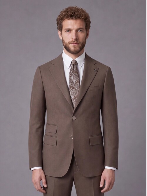 Brown Slim-Fit 2-Button Suit with Notch Lapel