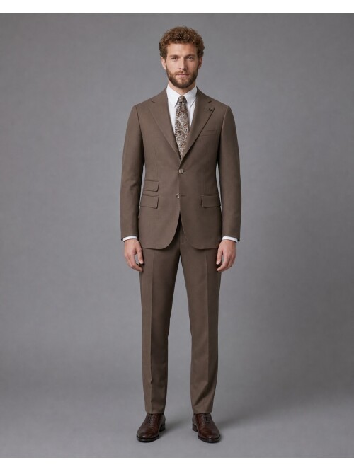 Brown Slim-Fit 2-Button Suit with Notch Lapel