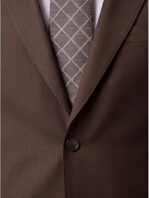 Kahverengi Yünlü Mono Yaka Regular Fit 2 Düğme Takım Elbise