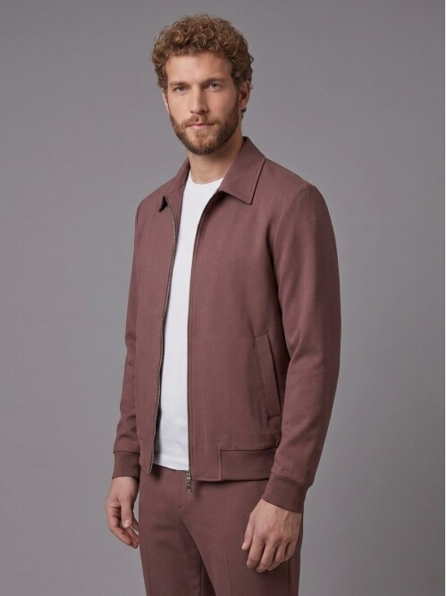 Kiremit Rengi Gömlek Yaka Fermuarlı Comfort Fit Spor Takım Elbise