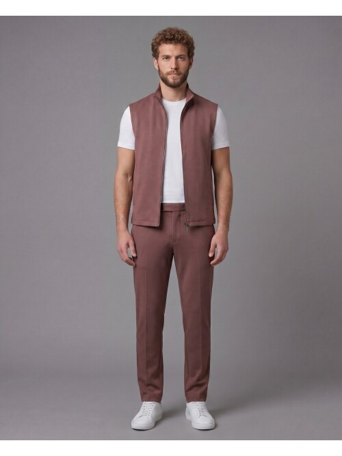 Kiremit Rengi Gömlek Yaka Fermuarlı Comfort Fit Spor Takım Elbise