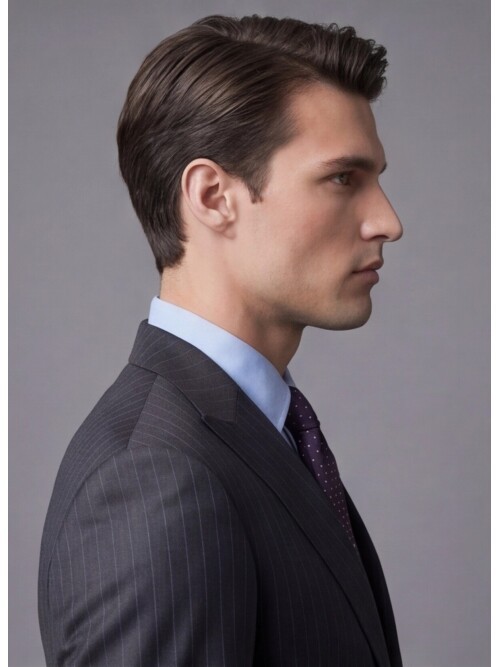 Koyu Gri Çizgili Yünlü Sivri Yaka Regular Fit Takım Elbise