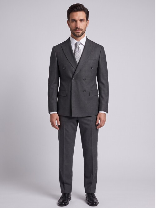 Dark Grey Double Breasted Comfort Fit Peak Lapel Suit