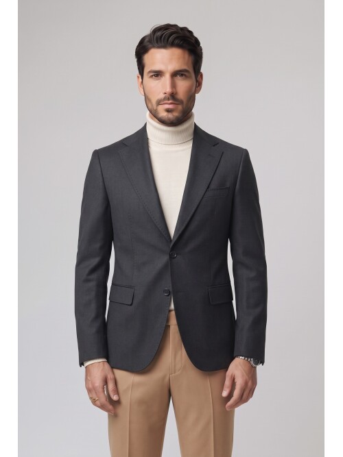Dark Grey Peak Lapel Comfort Fit Jacket