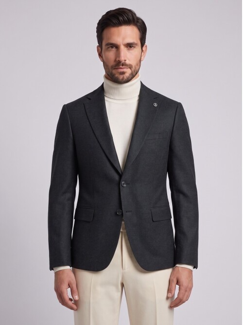 Dark Grey Jacket with Mandarin Collar and Flap Pockets