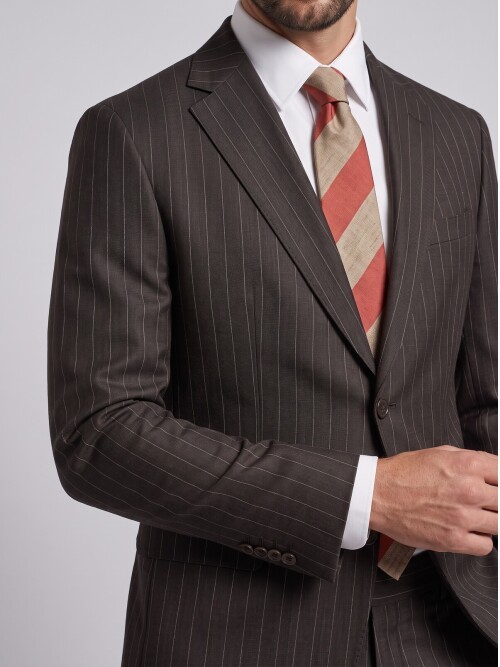 Dark Brown Striped Comfort Fit Peak Lapel Suit