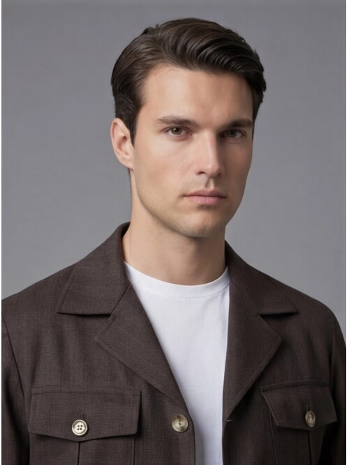 Koyu Kahverengi Comfort Fit Safari Spor Takım Elbise