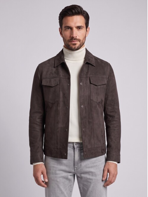 Dark Brown Shirt Collar Jacket