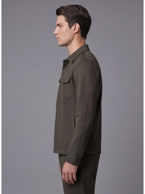 Koyu Kahverengi Gömlek Yaka Safari Cep Comfort Fit Spor Takım