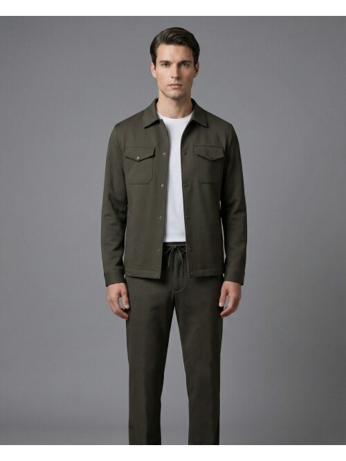 Koyu Kahverengi Gömlek Yaka Safari Cep Comfort Fit Spor Takım