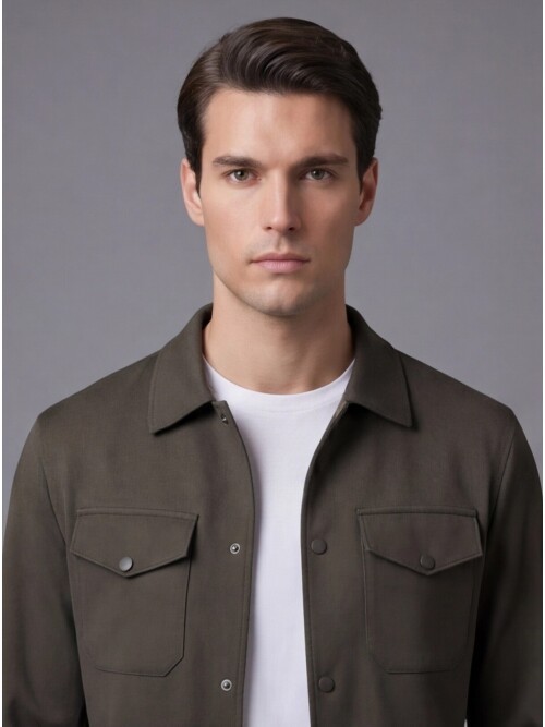 Koyu Kahverengi Gömlek Yaka Safari Cep Comfort Fit Spor Takım