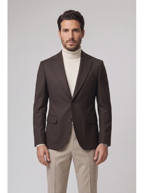 Dark Brown Peak Lapel Comfort Fit Jacket