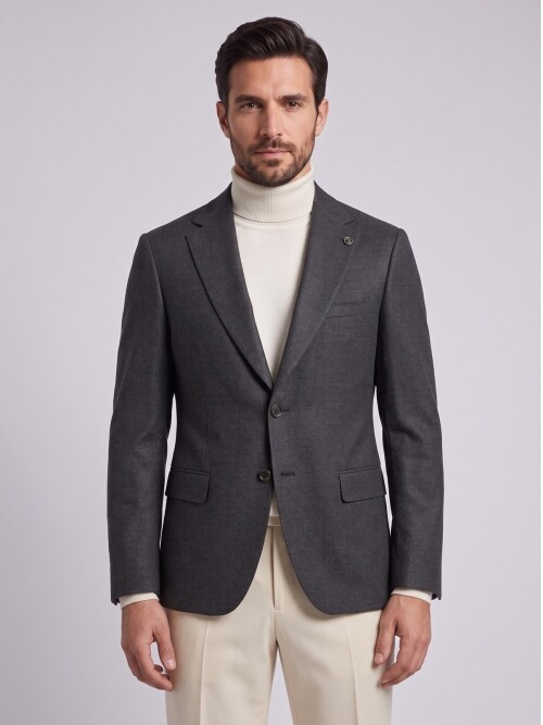 Dark Brown Jacket with Mandarin Collar and Flap Pockets