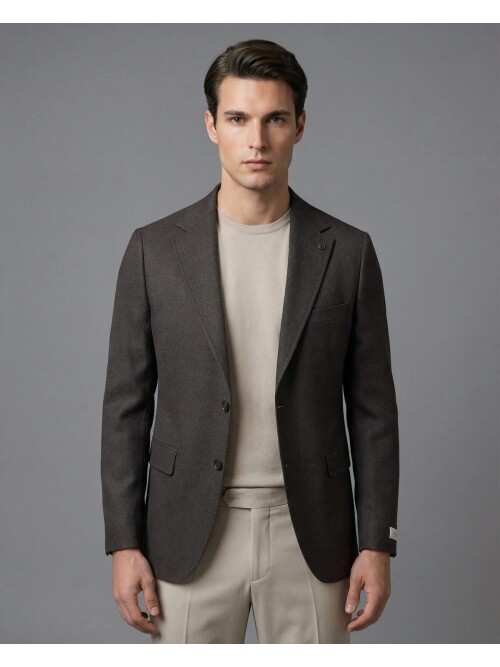 Dark Brown Regular Fit Notch Lapel Two-Button Flap Pocket Blazer