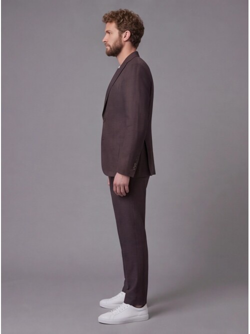 Koyu Kahverengi Mono Yaka Slim Fit Torba Cep 2 Düğme Takım Elbise