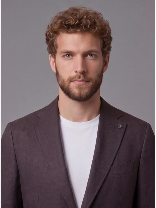 Koyu Kahverengi Mono Yaka Slim Fit Torba Cep 2 Düğme Takım Elbise