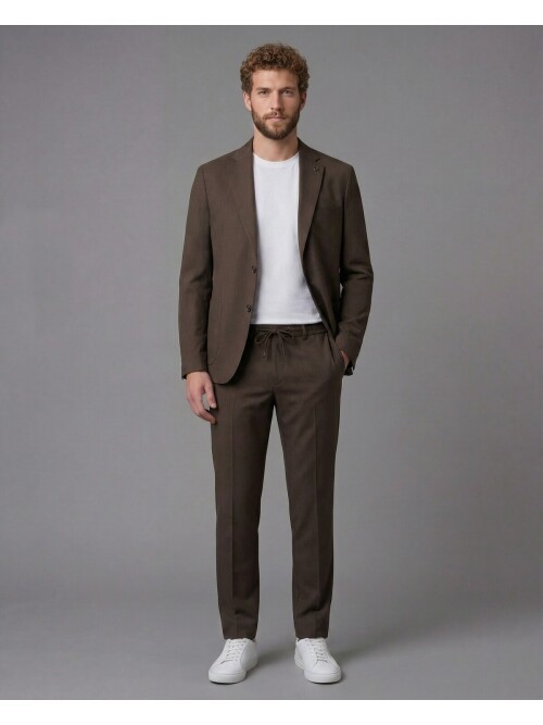 Dark Brown Notch Lapel Comfort Fit Suit with Patch Pockets