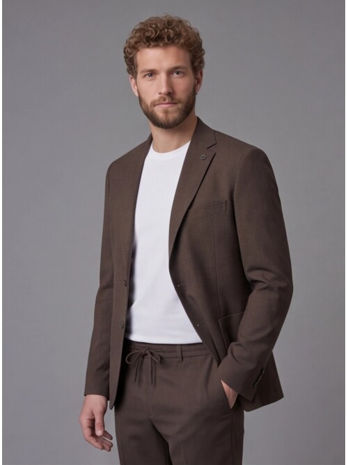 Dark Brown Notch Lapel Comfort Fit Suit with Patch Pockets
