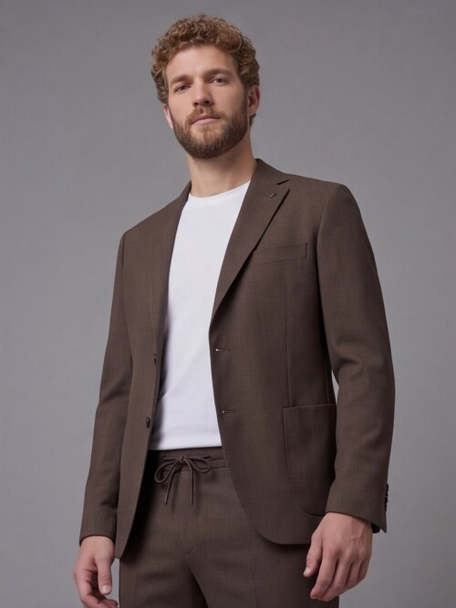 Dark Brown Notch Lapel Comfort Fit Suit with Patch Pockets