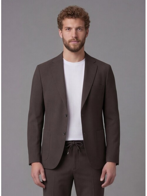 Dark Brown Notch Lapel Comfort Fit Suit with Patch Pockets