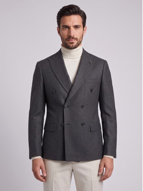 Dark Brown Peak Lapel Double-Breasted Blazer