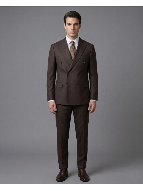 Dark Brown Peak Lapel Double-Breasted Suit