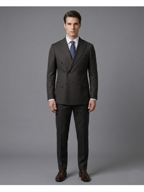 Dark Brown Peak Lapel Double-Breasted Suit