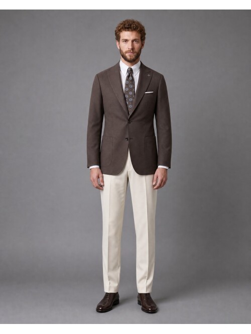 Koyu Kahverengi Sivri Yaka Slim Fit Kombinli Erkek Takım Elbise
