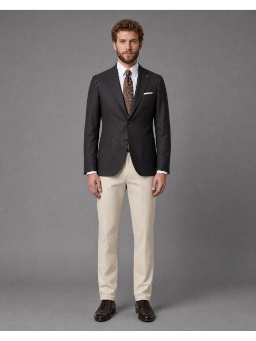 Koyu Kahverengi Sivri Yaka Slim Fit Kombinli Erkek Takım Elbise