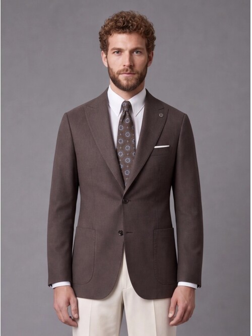 Koyu Kahverengi Sivri Yaka Slim Fit Kombinli Erkek Takım Elbise
