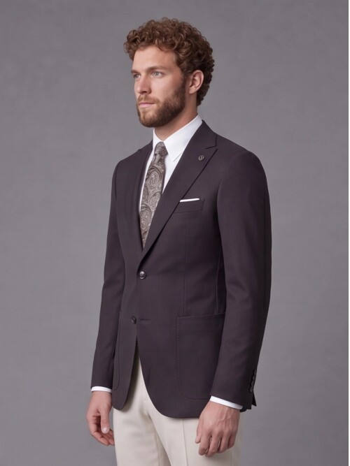 Koyu Kahverengi Sivri Yaka Slim Fit Kombinli Erkek Takım Elbise