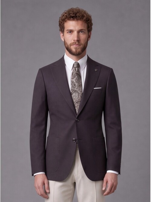 Koyu Kahverengi Sivri Yaka Slim Fit Kombinli Erkek Takım Elbise