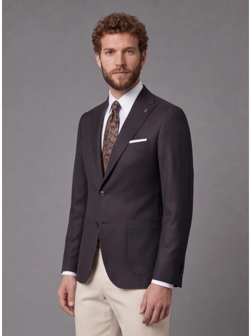 Koyu Kahverengi Sivri Yaka Slim Fit Kombinli Erkek Takım Elbise