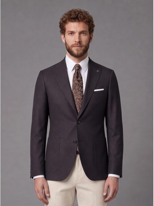 Koyu Kahverengi Sivri Yaka Slim Fit Kombinli Erkek Takım Elbise