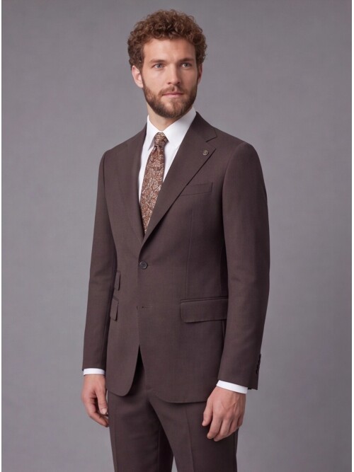 Dark Brown Slim Fit Mono Collar 2-Button Suit