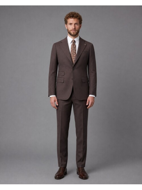 Dark Brown Slim Fit Mono Collar 2-Button Suit