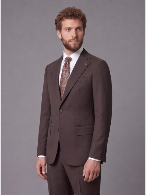 Dark Brown Slim Fit Mono Collar 2-Button Suit