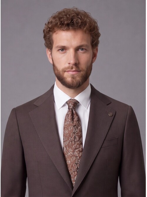 Dark Brown Slim Fit Mono Collar 2-Button Suit