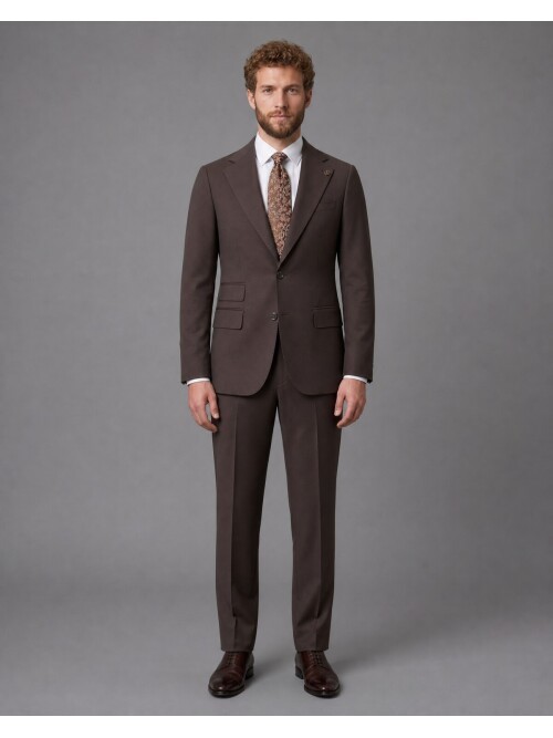 Dark Brown Slim Fit Mono Collar 2-Button Suit