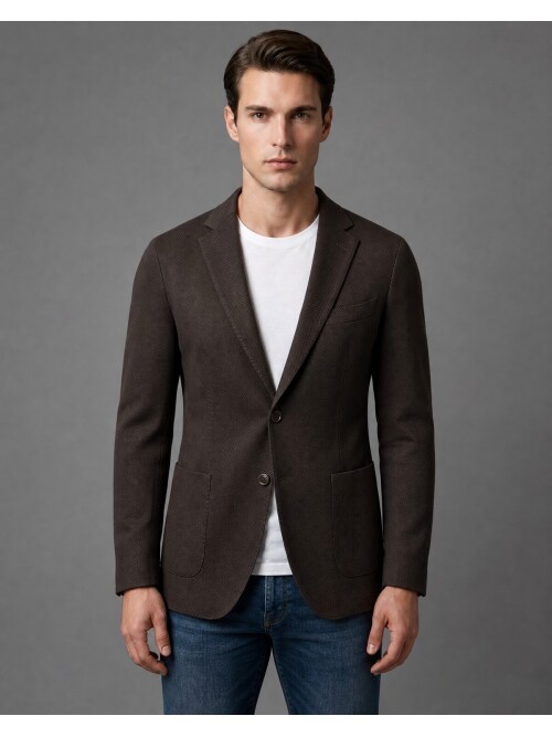 Dark Brown Slim Fit Single Breasted Patch Pocket Blazer