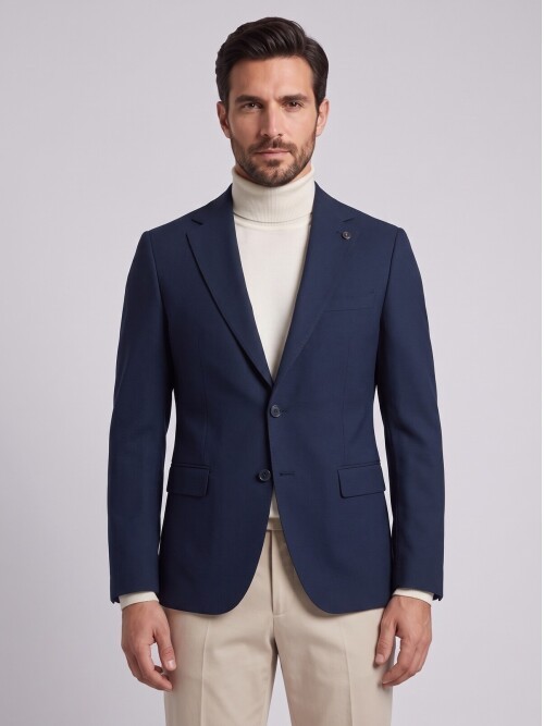 Dark Navy Jacket with Mandarin Collar and Flap Pockets