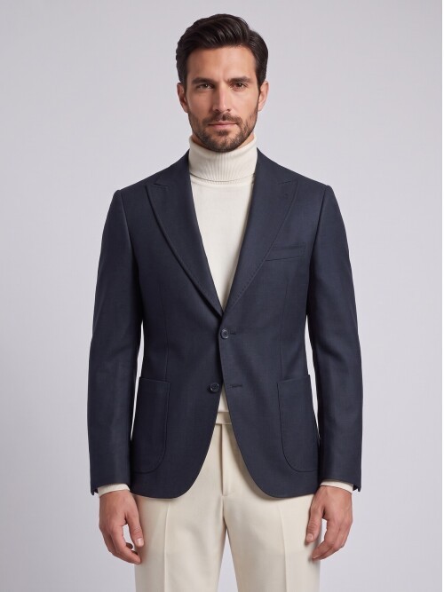 Dark Navy Peak Lapel Patch Pocket Jacket