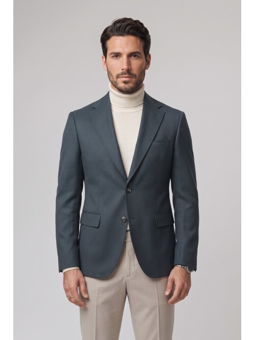 Dark Green Peak Lapel Comfort Fit Jacket