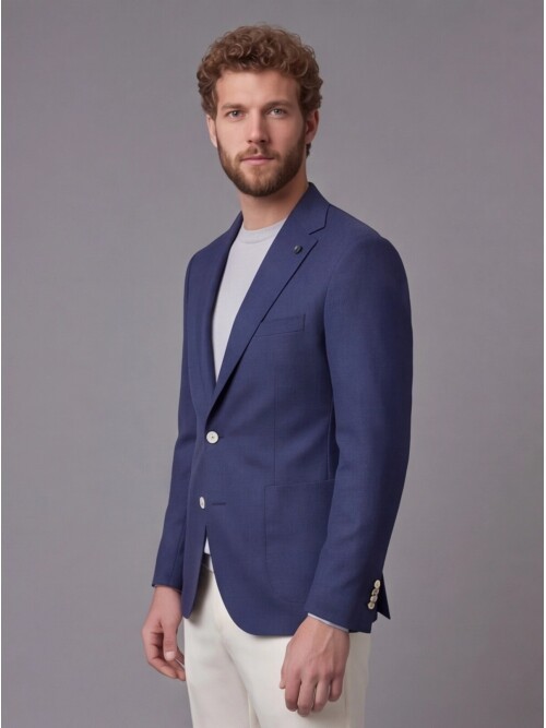 Lacivert Ceket Beyaz Pantolon Kombinli Slim Fit Takım Elbise