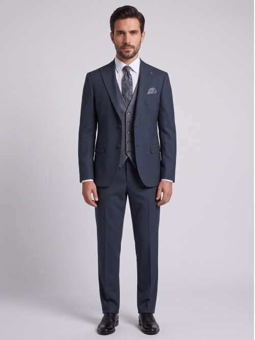 Navy Blue Two-Way Suit with Vest