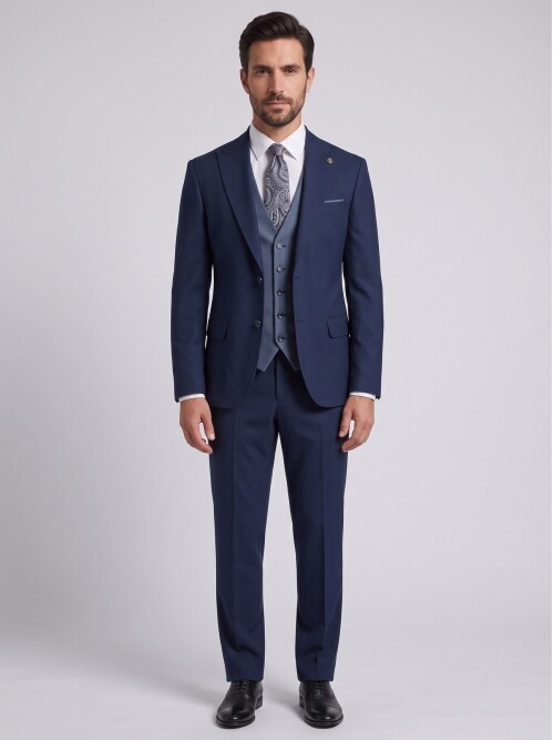 Navy Blue Reversible-Vest Suit