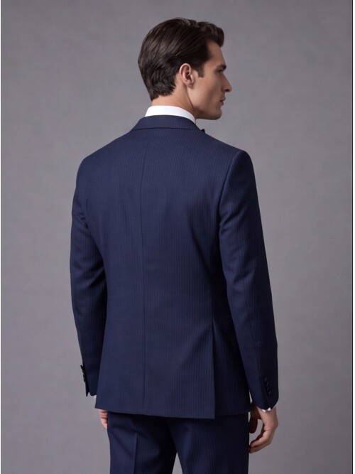 Navy Pinstripe Slim Fit Double Breasted Tuxedo