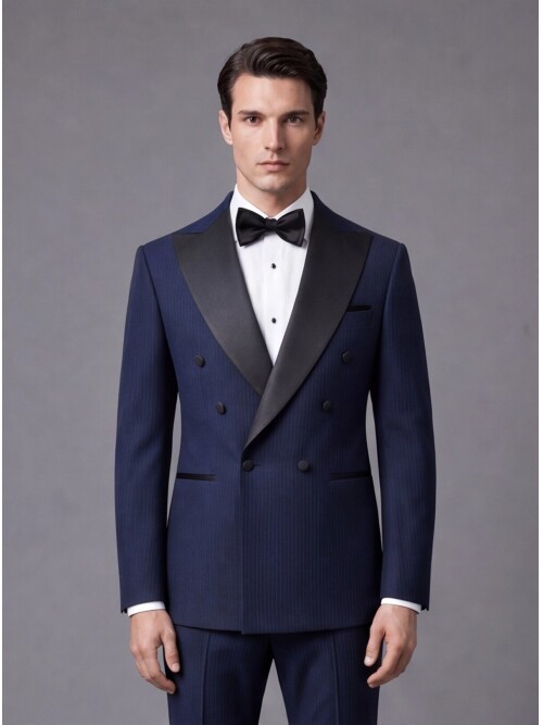 Navy Pinstripe Slim Fit Double Breasted Tuxedo