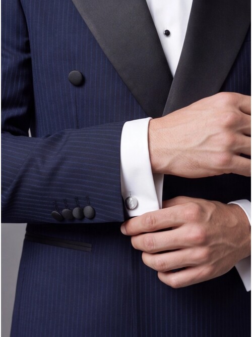Navy Pinstripe Slim Fit Double Breasted Tuxedo